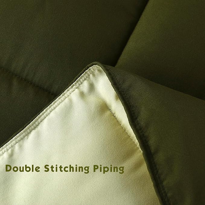 HIG 3pc Olive Green King Size Comforter Set - All Season Reversible Down Alternative Comforter with Two Shams - Quilted Duvet Insert with Corner Tabs - Box Stitched - Breathable, Soft, Fluffy