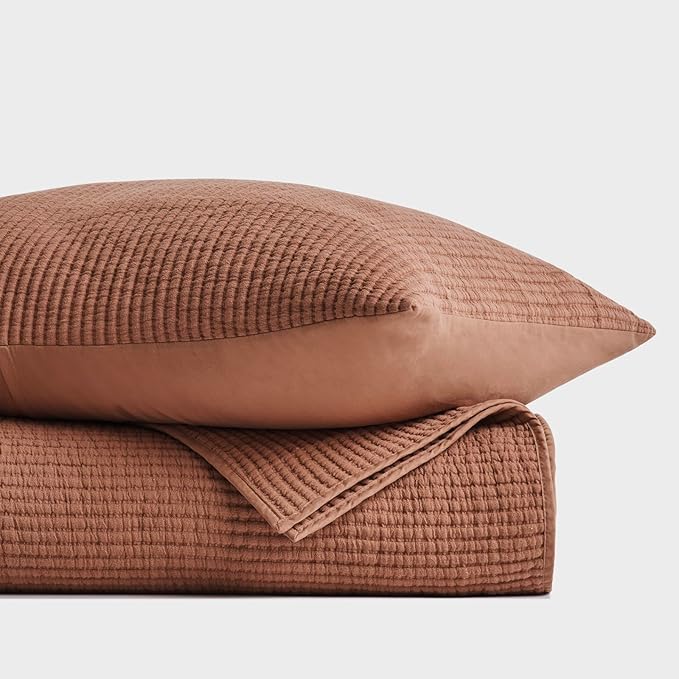EVERGRACEHOME Cotton Coverlet Set King Size 3 Pieces, Lightweight Soft Ribbed Matelassé Bedspread Quilt Set, Cozy Oversized Quilted Bedding Set with 2 Pillow Shams for All Seasons, Clay