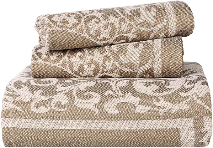 Superior Cotton Blend Bedspread Set, Includes Oversized Bedspread and 2 Matching Pillow Shams, Light Weight Blanket, Bedding Decor, Jacquard Vintage Floral Mandala, Lyron Collection - Full, Taupe