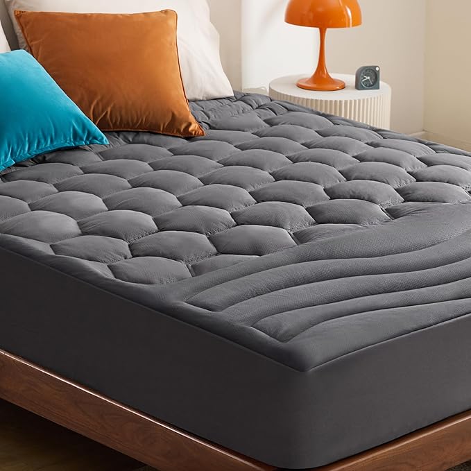 Bedsure Mattress Pad Full Size - Soft Mattress Cover Padded, Quilted Fitted Mattress Protector with 8-21" Deep Pocket, Breathable Fluffy Pillow Top, Grey, 54x75 Inches