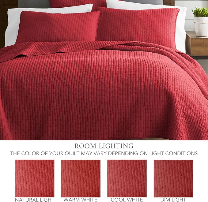 Levtex Home Cross Stitch Reversible Full Bedspread Set (100x104in) with 2 Pillow Shams (26x20in) - Stitch Texture - Chile Red - Cotton Full Size Bedspread Set - Lightweight, Soft, Pre-Washed