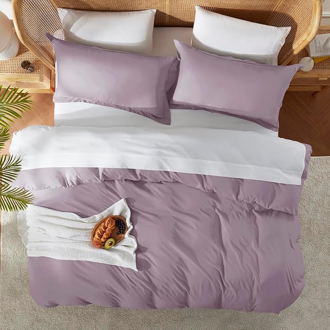 Nestl Dusty Purple Duvet Cover Queen Size - Soft Double Brushed Queen Duvet Cover Set, 3 Piece, with Button Closure, 1 Duvet Cover 90x90 inches and 2 Pillow Shams