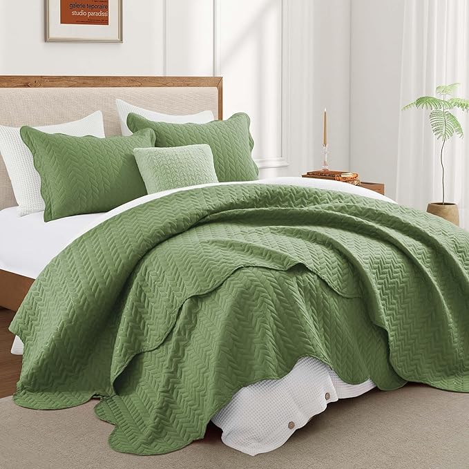 IR Imperial Rooms California King Quilt Bedding Set Size (118"x106") + 2 Pillow Shams (20" x 36"+ 2") - 3 Pcs All Season Reversible Microfiber Coverlet Embossed Quilt Bedspread (Olive Green)