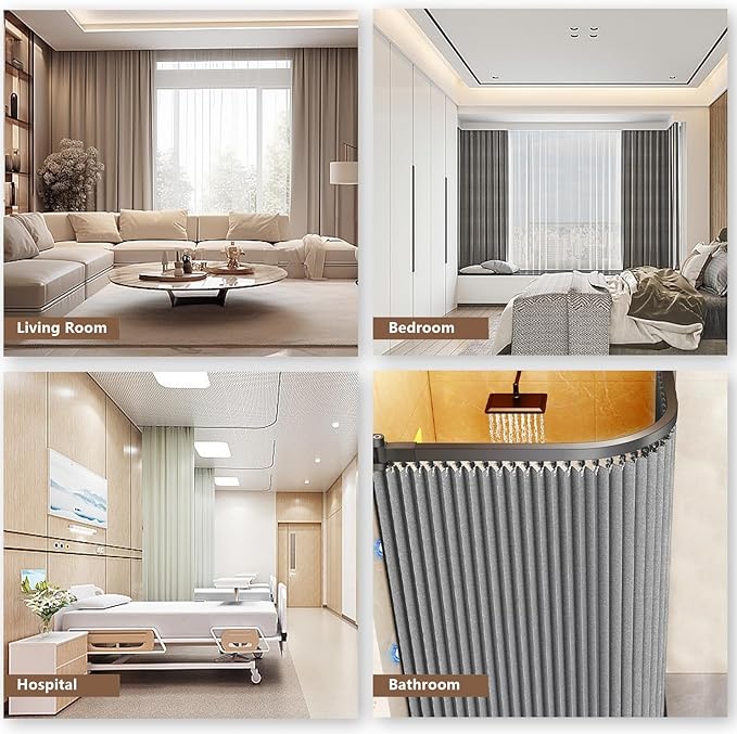 Flexible Bendable Ceiling Curtain Track, 16.4ft (5m) PVC, Metal, Plastic & Stainless Steel, Black, Ceiling Mounted
