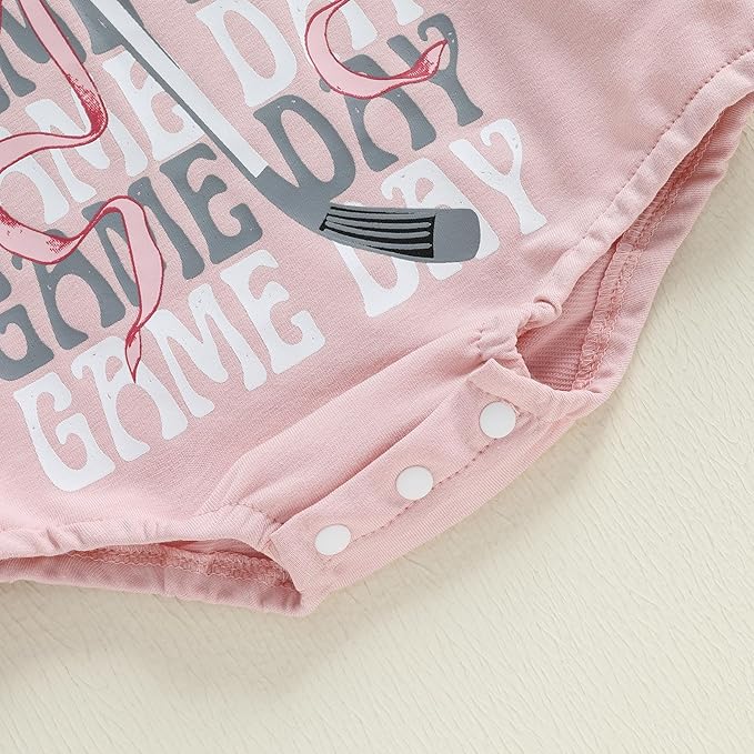 Newborn Infant Baby Girl Game Day Outfit Bows Hockey Onesie One Piece Long Sleeve Romper Winter Clothes