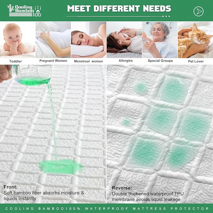 UNILIBRA Twin XL Size Waterproof Mattress Protector, 3D Air Rayon Made from Bamboo Cooling Mattress Cover, Breathable Deep Pocket Mattress Pad Fits to 8''-21'' White