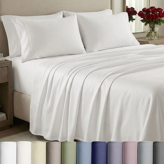 California Design Den Queen Bed Sheets Set - 1000 Thread Count Sateen, Thick and Natural 100% Cotton Sheets Queen Size, Deep Pockets, Durable Bedding Set - True Ivory