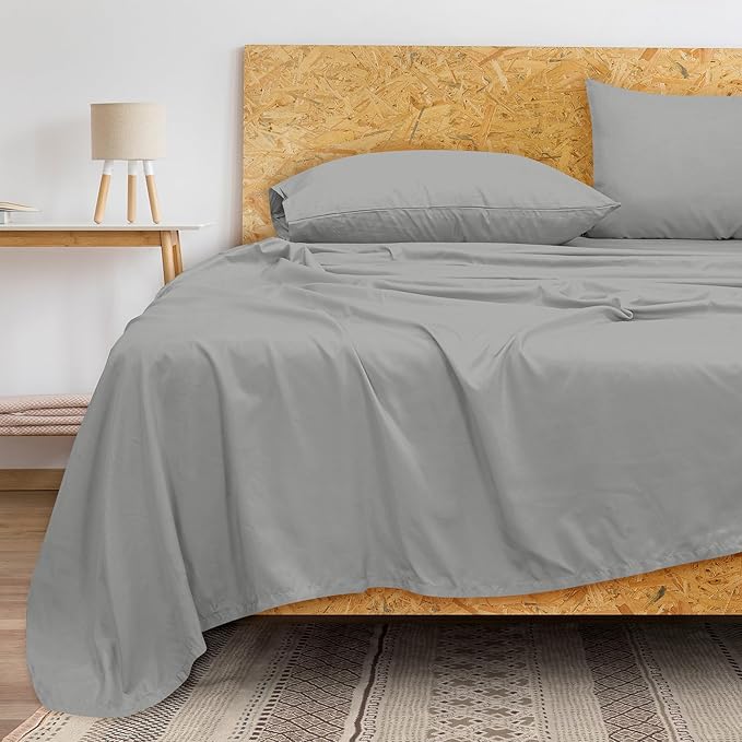 Royale Linens 300 Thread Count 100% Long Staple Combed Cotton Flat Sheet - Super Soft - Top Sheets - Twin Flat Sheet Sold Separately - Breathable, Cool & Crisp Percale Sheets Only (Twin, Silver)