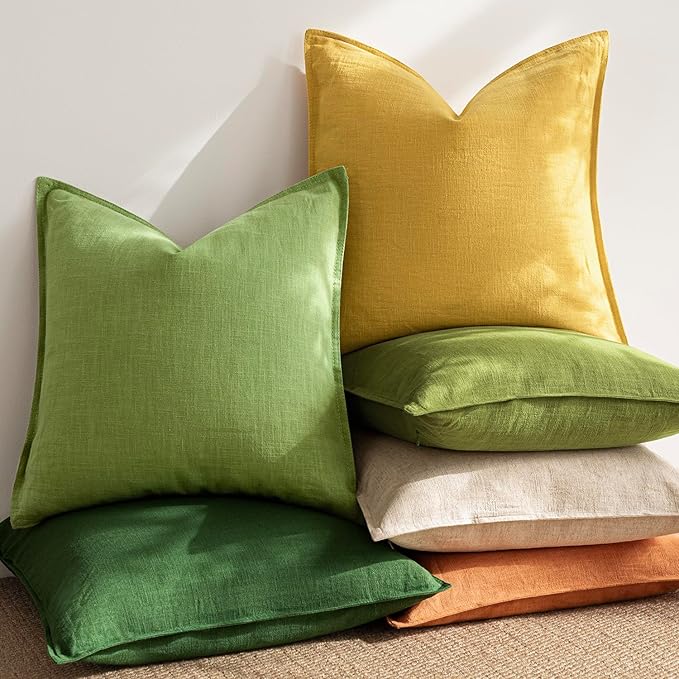 Foindtower Pack of 2, Decorative Linen Soild Throw Pillow Covers Soft Accent Euro Cushion Case Farmhouse Neutral Pillowcase for Chair Couch Sofa Bed Living Room Home Decor 20 x 20 Inch Ginger Yellow