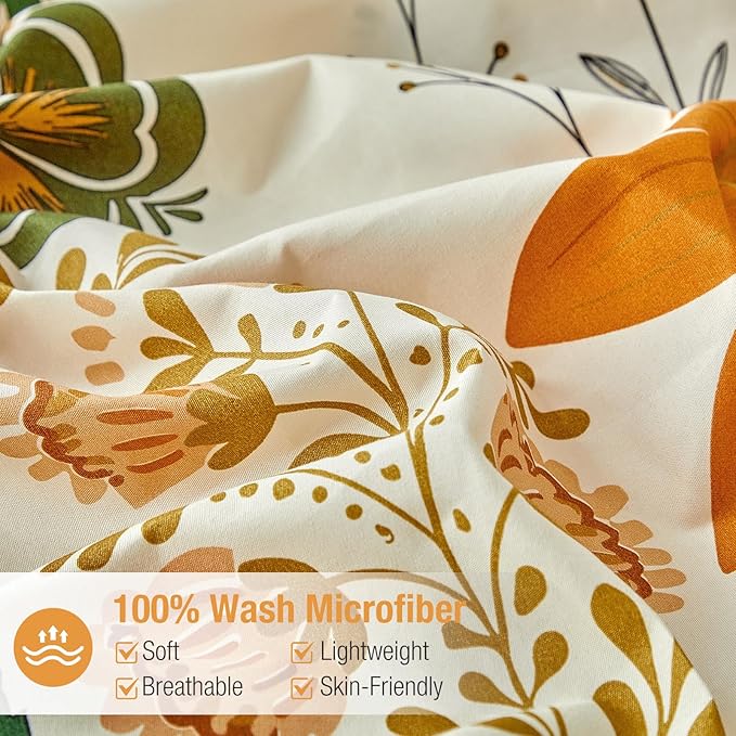 Lekesky Queen Size Reversible Duvet Cover, Duvet Cover Queen Size 3 Piece Baroque Microfiber Botanical Bedding Set with Zipper Closure 8 Corner Ties