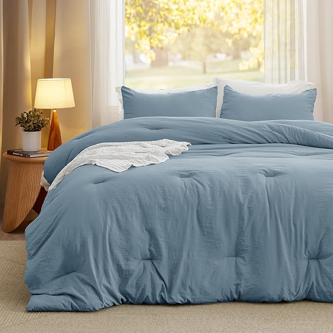Bedsure King Comforter Set, Dusty Blue Soft Prewashed Bedding for All Seasons, 3 Pieces GentleSoft™ Bed Set, 1 Lightweight Comforter (104"x90") and 2 Pillowcases (20"x36")