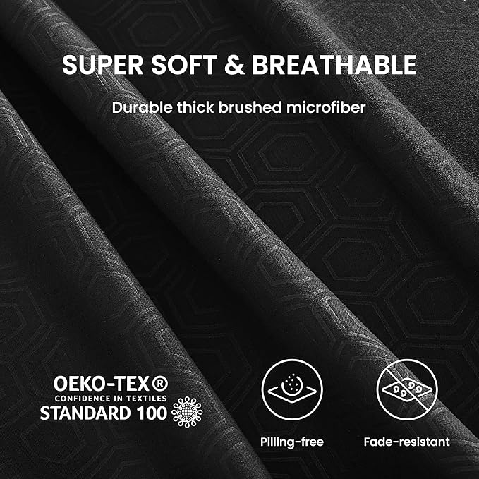 SLEEP ZONE Luxury Embossed Twin Bed Sheets Set for Kids, Black Honeycomb Pattern Sheet & Pillowcase Sets 3 Piece - Super Soft, Wrinkle Free, Fade Resistant, Deep Pocket 16" (Black, Twin)