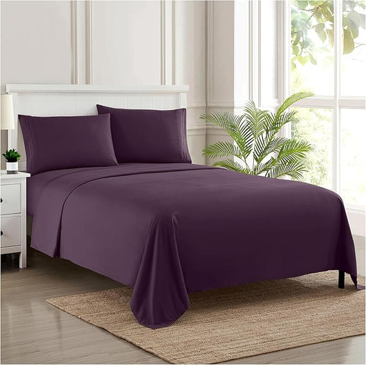 Twin Sheets - Breathable Luxury Sheets with Full Elastic & Secure Corner Straps Built In - 1800 Supreme Collection Extra Soft Deep Pocket Bedding Set, Sheet Set, Twin, Purple