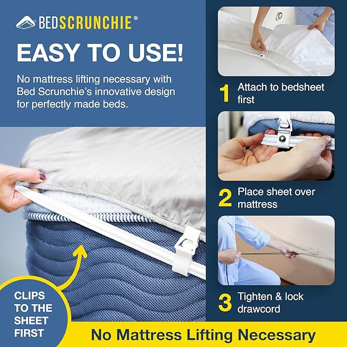 BED SCRUNCHIE Sheet Holder Straps (2 Pack) - Heavy Duty Gripper Clips - Strengthened Parachute Cord - 360 Degree Bed Sheet Tightener - Strongest and Effective Extender - Fits All Mattress Sizes