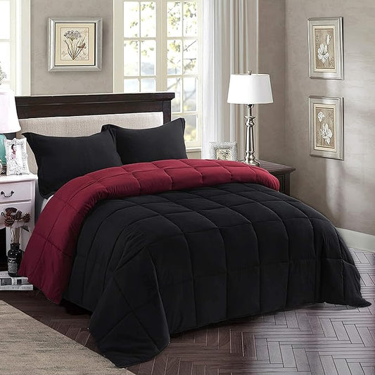 HIG 3pc Down Alternative Comforter Set - All Season Reversible Comforter with Sham - Quilted Duvet Insert with Corner Tabs - Box Stitched - Super Soft, Fluffy (Twin/Twin XL, Black)