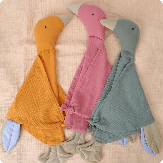 Organic Muslin Cotton Twins Pack Goose Loveys Breathable Newborn Security Blanket with Tags, Soft for Baby Boy Girl, Neutral Muslim Fabric for Comfortable Sleep & Play, Ideal for Newborns, Toddlers
