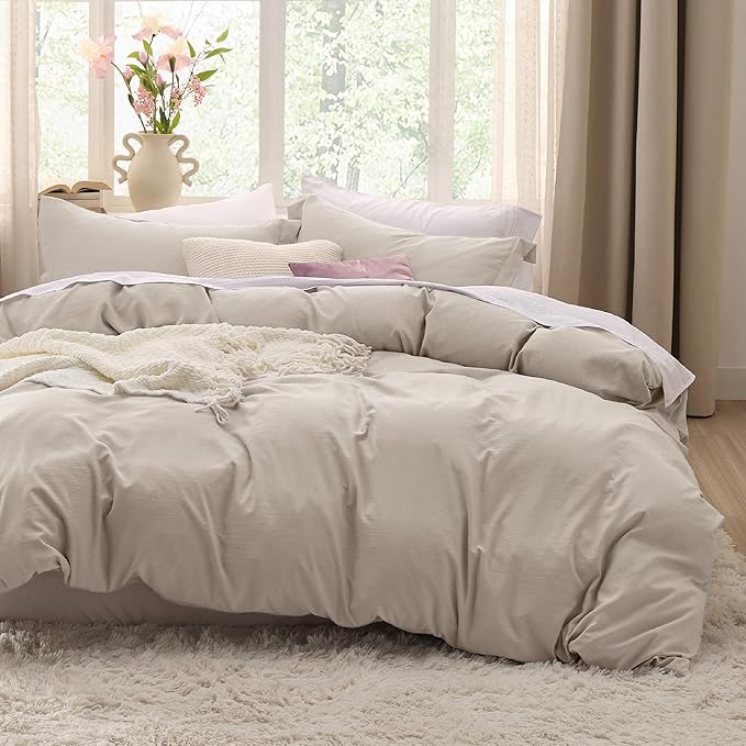 Bedsure Duvet Cover Full Size - 3 Pieces Prewashed Extra Soft Cotton-Like Bedding Set, Includes 1 Duvet Cover 80x90 Inches with Zipper Closure & 2 Pillow Shams, Linen, Comforter Not Included