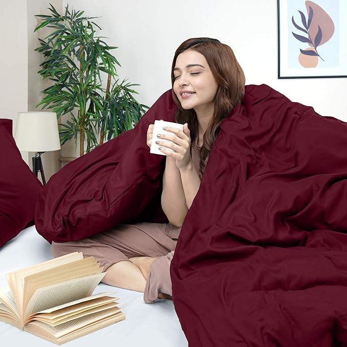 Utopia Bedding Duvet Cover King Size - 3 Piece with Zipper Closure - 1 Comforter Cover 104X90 Inches & 2 Pillow Shams 20X36 Inches (Burgundy) Comforter Not Included