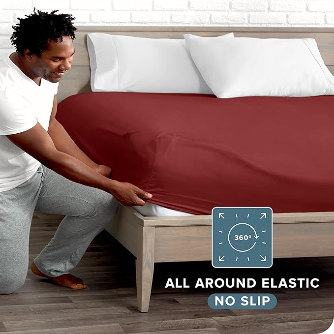 Fitted Bottom Sheet King Size - Premium 1800 Microfiber - Ultra-Soft Hotel Luxury - Deep Pocket - Durable and Long Lasting - Fitted Sheet (King, Rosewood)