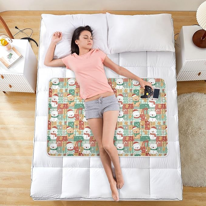 Waterproof Bed Pad Reusable Changing Pad Toddler Mattress Protector Large Pee Pad Baby Diaper Pad Soft Washable Liner Red Green Santa Grid Christmas