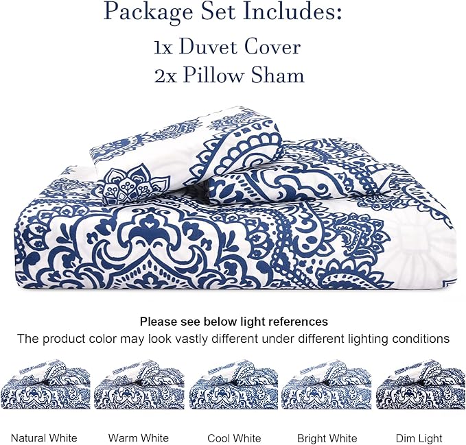 PHF Ultra Soft Paisley Duvet Cover California King Size, Printed Bedding Set 3 Pieces, Comfy Farmhouse Pattern Duvet Cover Set with 2 Pillow Shams, Zipper Closure and 8 Ties, 104"x98",Royal Blue&White