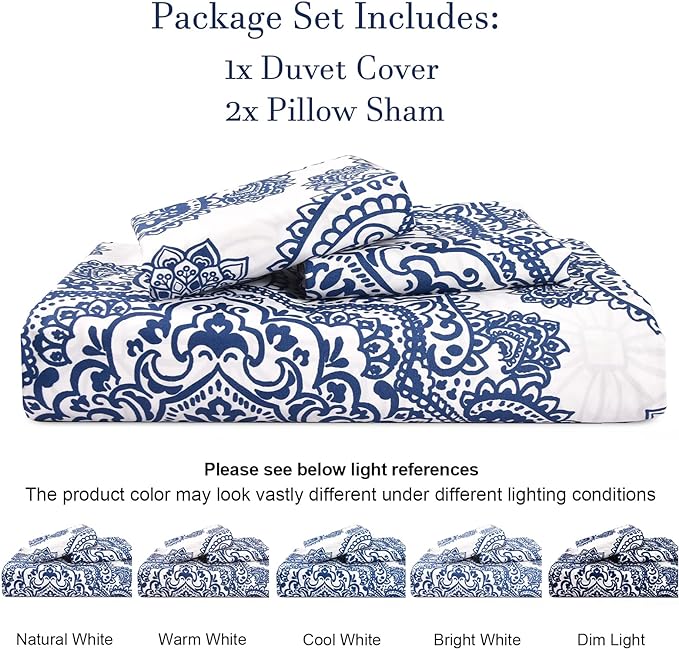 PHF Ultra Soft Paisley Duvet Cover King Size, Printed Bedding Set 3 Pieces, Comfy Farmhouse Pattern Duvet Cover Set with 2 Pillow Shams, Zipper Closure and 8 Ties, 104"x90", Royal Blue & White