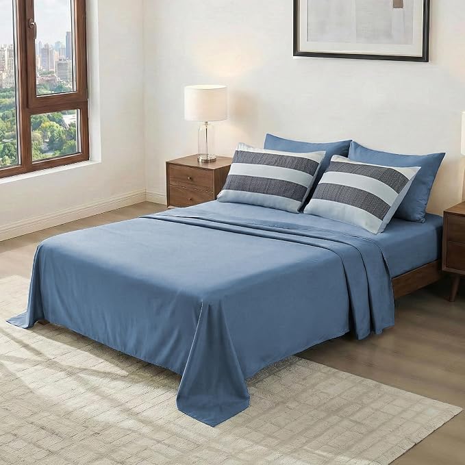 Twin Size Striped Comforter Set, Soft Microfiber Reversible Bedding Sets for All Season 5 Pieces Bed in A Bag Set with Comforter, Sheets, Pillowcase & Sham, Navy/Blue