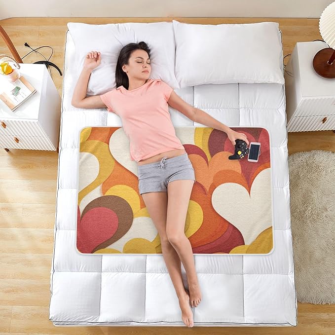 Waterproof Bed Pad Reusable Changing Pad Toddler Mattress Protector Large Pee Pad Baby Diaper Pad Soft Washable Liner Orange Abstract Hearts