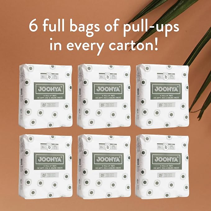 Joonya Pull-Up Pants Baby Diapers, Size 6 XXL (33+ lb) - 6 Bags of 21 (126) - Non Toxic, Eco-Friendly, High Absorbency, Overnight Use, Ultra Slim & Soft - Made in Denmark
