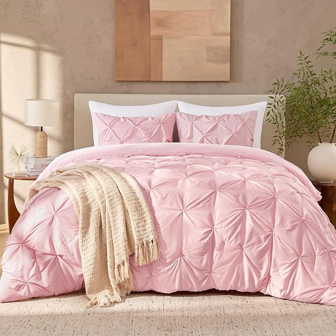 Andency Pink Comforter Set Twin XL(68x92Inch), 2 Pieces Comforter for Girls Kids, Soft Microfiber Pinch Pleat Comforter Set, All Season Lightweight Bedding Set
