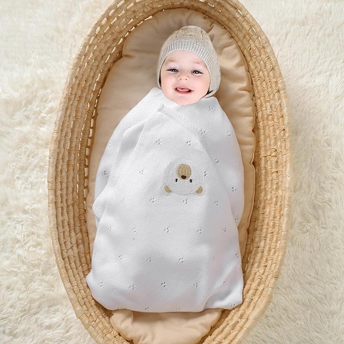 mimixiong Organic Cotton Baby Blanket Neutral Knitted Soft Crib Nursery Swaddling Receiving Blankets for Newborn Baby Boy Girl 40x30 Inch