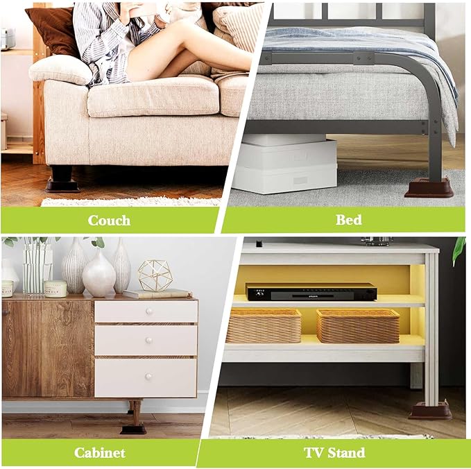 Bed Risers 1 inch, 2 inch, 3 inch, 4 inch, 6 inch, 8 inch Heavy Duty, Oversized Furniture Riser for Couch Sofa Table Chair Leg Frame Dorm, Support up to 6000 Lbs (Chocolat Brown 6 Pack, 1 inch)