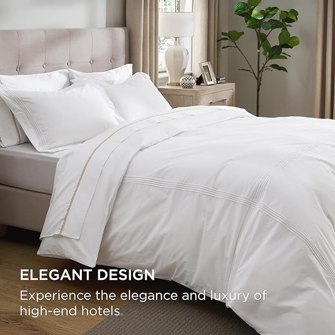 Bedsure Luxury Hotel Duvet Cover King Size, 100% White Cotton Rope Weave Bedding Set, Includes 1 Duvet Cover 104x90 Inches with Hidden Zipper & 2 Pillow Shams, Comforter Sold Separately