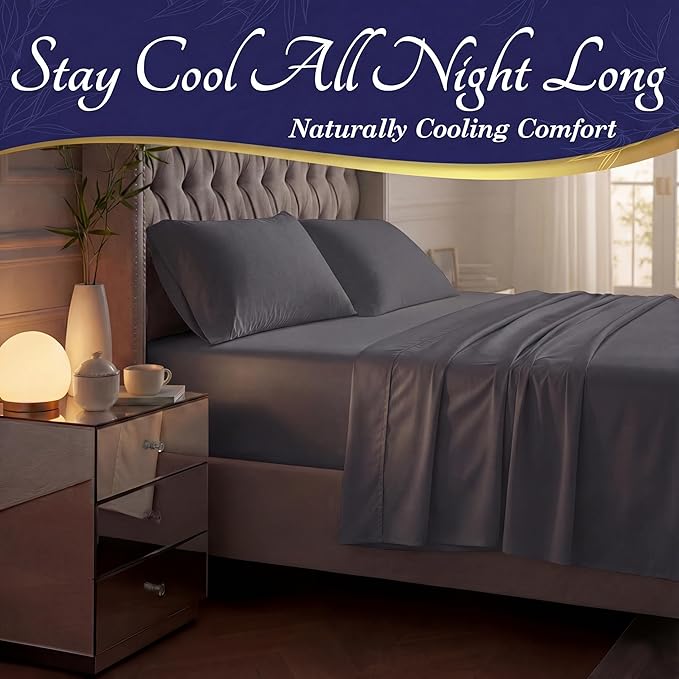 DECOLURE 100% Viscose Derived from Bamboo Sheets Twin Size - Luxury 3 Pc Naturally Cooling Sheets, Ultra Soft Bed Set - Deep 17" Pockets, Durable Double Stitching, Oeko Tex Standard (Charcoal)