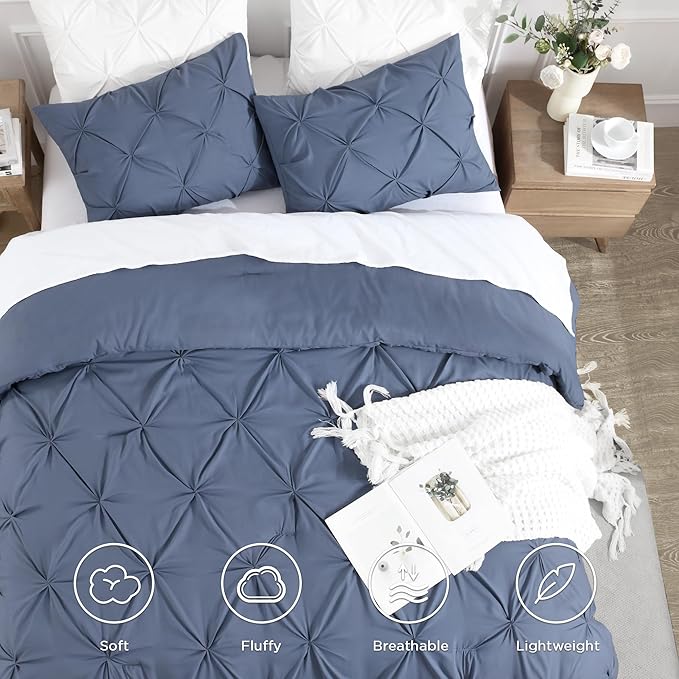 Andency Dark Blue Grey King Size Comforter Set (104x90Inch), 3 Pieces Soft Lightweight Western Modern Pinch Pleat Bedding Comforters, All Season Warm Down Alternative Bed Set for Boys Men Adults