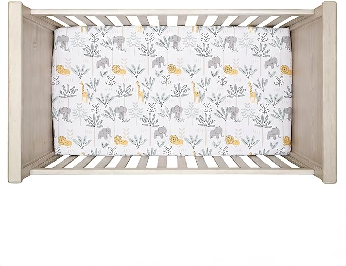 Lambs & Ivy Jungle Adventure 100% Cotton Baby/Toddler Fitted Crib Sheet - White
