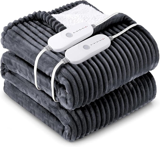 HYLEORY Heated Blanket Electric Queen, Soft Flannel Sherpa Heater 5 Heat Settings and 10 Hours Auto Shut-Off Heating Blanket ETL Certification Over-Heat Protection Machine Washable,Deep Grey