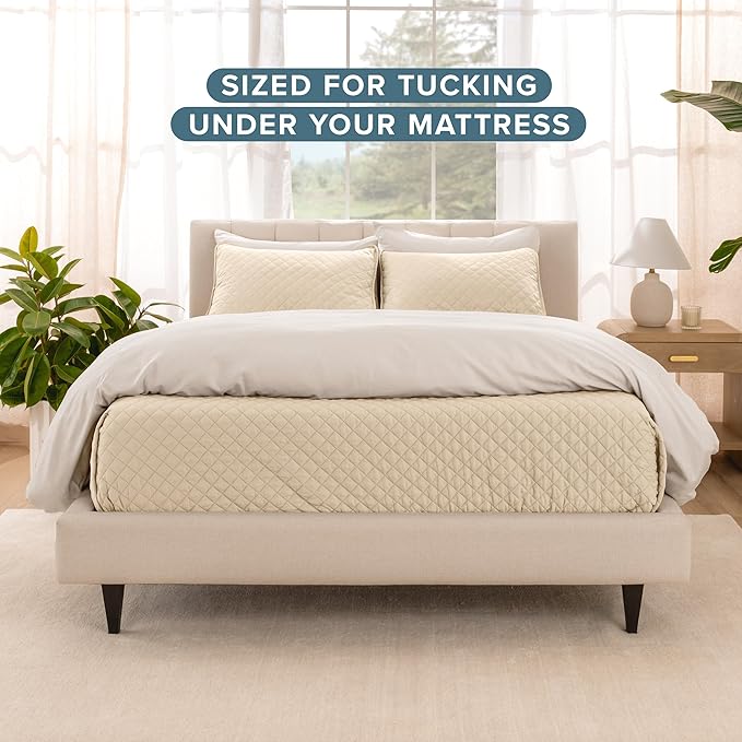Bare Home Coverlet Set - Full/Queen - Lightweight Bed Decor - Comforter Alternative - All-Season Quilted Bedspread (Full/Queen, Sand)