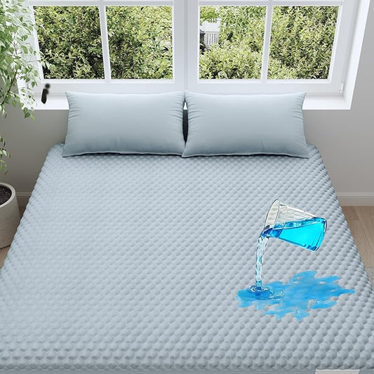 OhGeni 100% Waterproof Mattress Protector,Queen Size Mattress Soft Pad, Bedwetting Resistant,Cooling Breathable Fitted Sheets,Washable Bed Cover,Non-Slip Deep Pocket,Noiseless for Bedroom,Lake Blue