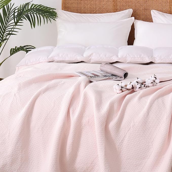 Premium 100% Cotton Blanket – All-Season Soft Breathable Bed Blanket for Queen Size – Lightweight Stylish Textured Throw for Bed– Giftable Cozy Bedding