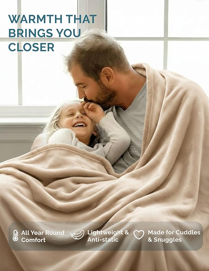 Casa Platino Fleece Throw Blankets – 300 GSM Beige – Soft Cozy Warm Holiday Throws for Winter, Fuzzy Plush Elegant Gifts for Kids, Men & Women - Ideal for Sofa, Chair or Bed - 50x60 Inch