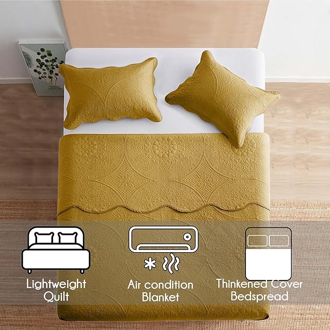 IR Imperial Rooms 10 Pack Twin Quilt Bedding Set (68" x 86") - Bulk Wholesale for Hotels, Guest Bedroom & Airbnbs - Lightweight Microfiber Reversible Floral Embossed Quilts Bedspreads (Ochre)
