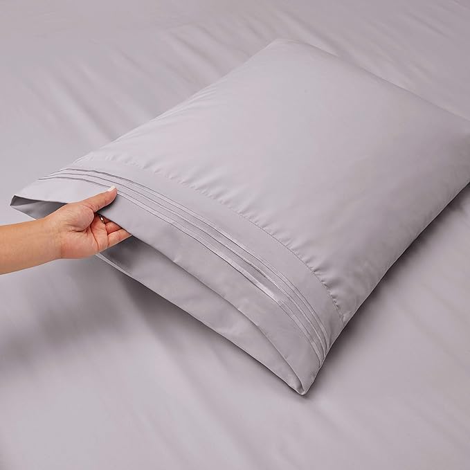 Nestl Split King Sheet Set - 1800 Ultra-Soft Microfiber Bed Sheets - Double Brushed - Deep Pockets - Easy Fit - 5 Piece Set - Bed Sheets & Pillowcases (Split King, Grey Lavender)