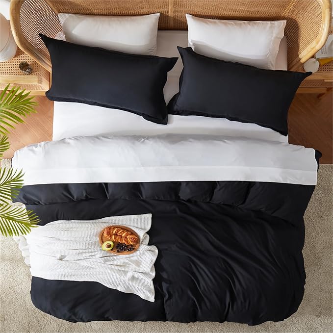 Nestl Black Duvet Cover King Size - Soft Double Brushed King Duvet Cover Set, 3 Piece, with Button Closure, 1 Duvet Cover 104x90 inches and 2 Pillow Shams