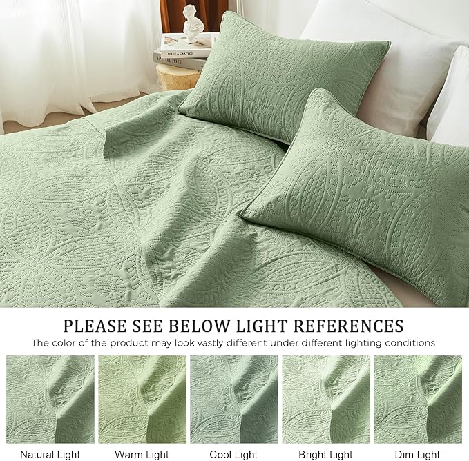 akkialla Twin Quilt Bedding Set,Sage Green Ultrasonic Quilt Set,Lightweight Soft Bedspread Coverlet,Modern Style Coin Pattern Bed Cover for All Seasons,2 Piece(1 Quilt,1 Pillow Sham)
