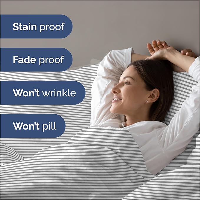 Duvet Cover Queen Size - Extra Soft Queen Size Duvet Cover - Lightweight, Breathable, Easy Care & Fade Free w/ Zipper Closures & Ties - 90" x 90" Inches - (Grey Stripes 2) Comforter Not Included