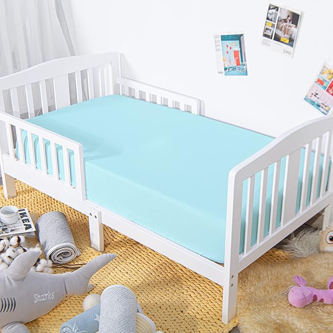 NTBAY 100% Brushed Microfiber Fitted Crib Sheet, Super Soft and Cozy 28x52 Crib Sheet for Standard Crib and Toddler Mattresses, Boys, Girls, Unisex, Aqua, 28x52 Inches