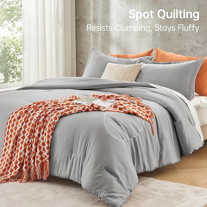MUXHOMO King Size Comforter Set, All Season Ultra Soft Down Alternative Bedding - 3 Piece Lightweight Bed Set Includes 1 Comforter (104"x90") and 2 Pillow Shams (20"x36"), Light Grey