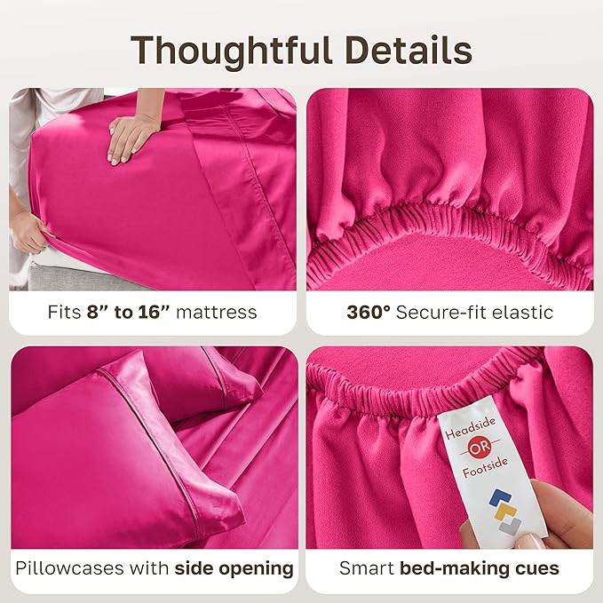California Design Den Natural 100% Cotton Bed Sheets King Size Set - 400 Thread Count Sateen, Deep Pocket King Size Sheet Set, All Around Elastic, Soft, Durable Bedding - Hot Pink