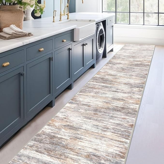 KOZYFLY Modern Abstract Washable Long Runner Rug 2.6x18 Hallway Rug Runner Non-Slip Soft Kitchen Runner Rugs, Multi Grey 18 Foot Carpet Runners for Stair Entryway Bathroom Laundry Room Foyer